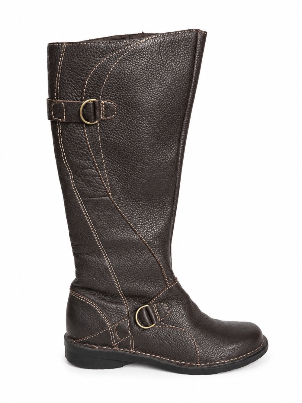 Clarks Brown Leather Tall Riding Boots Buckle Zip Equestrian Size 8